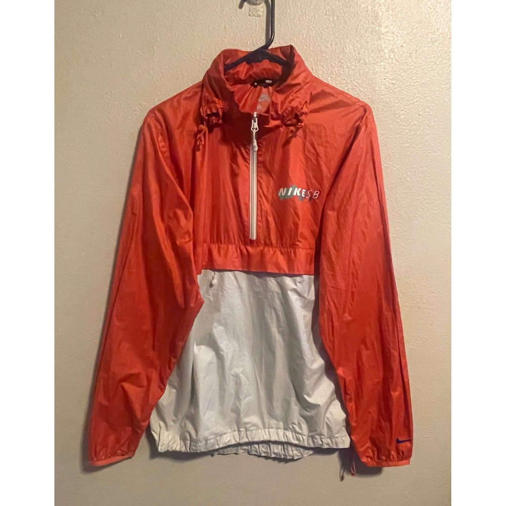 Nike SB‎ Windbreaker Jacket Orange Half Zip Pullover Mens Small